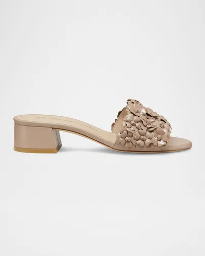 Stuart Weitzman Meadow Flower Leather Slides In Adobe
