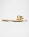 Stuart Weitzman Meadow Metallic Leather Flower Slides In Goldenplatino