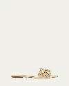 Stuart Weitzman Meadow Metallic Leather Flower Slides In Goldenplatino