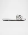 Stuart Weitzman Meadow Metallic Leather Flower Slides In Silver