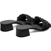 Stuart Weitzman Meadow Leather Flower Sandals In Black
