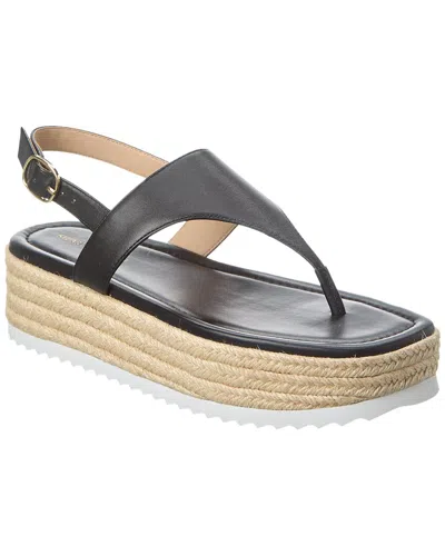 Stuart Weitzman Mel Leather Espadrille Flatform Sandal In Black