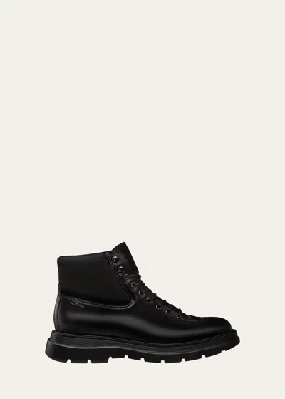 STUART WEITZMAN MEN'S ADAM LEATHER AND NEOPRENE COMBAT BOOTS