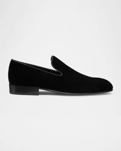Stuart Weitzman Men's Alfred Velvet Loafers In Black/black