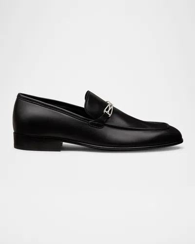 Stuart Weitzman Men's Ambrose Leather Lattice-bit Loafers In Black