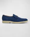 Stuart Weitzman Men's Aurelio Nubuck Twisted Bit Loafers In Navy