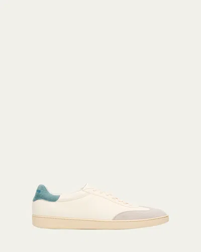Stuart Weitzman Men's Banner Leather T-toe Low-top Sneakers In Wht/gry/blu