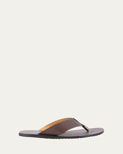 Stuart Weitzman Men's Bastian Padded Leather Flip-flops In Espresso