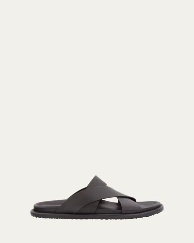 Stuart Weitzman Men's Berkley Leather Criss-cross Slide Sandals In Black