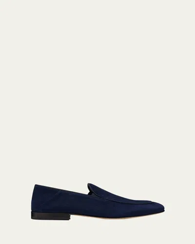 Stuart Weitzman Men's Briggs Suede Venetian Loafers In Navy