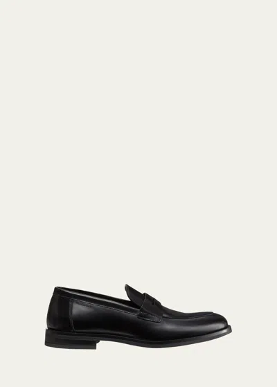 Stuart Weitzman Men's Club Burnished Leather Penny Loafers In Black