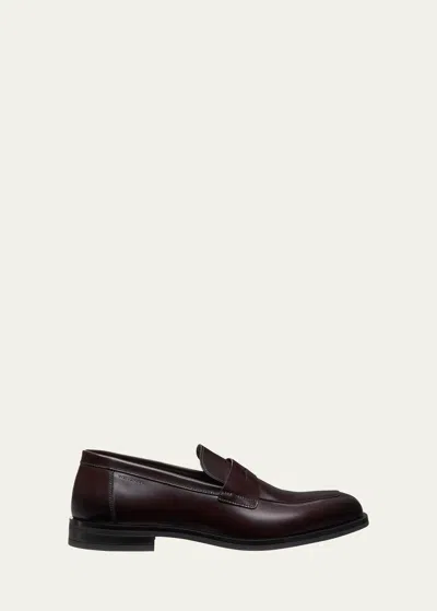 Stuart Weitzman Men's Club Burnished Leather Penny Loafers In Burgundy