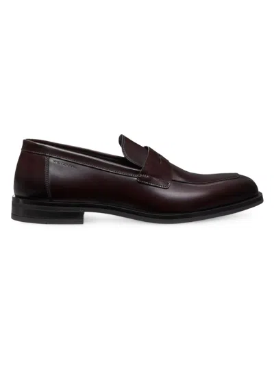 Stuart Weitzman Men's Club Classic Penny Loafers In Burgundy