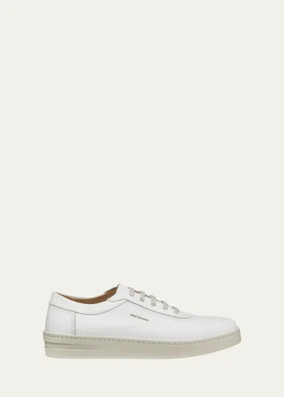 Stuart Weitzman Men's Hamptons Leather Low-top Sneakers In White