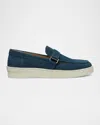 Stuart Weitzman Men's Hamptons Suede Buckle Loafers In Navy.