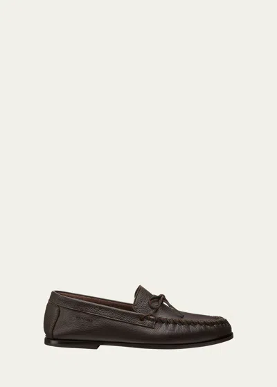 Stuart Weitzman Men's Montauk Grained Leather Moccasin Loafers In Dark Brown