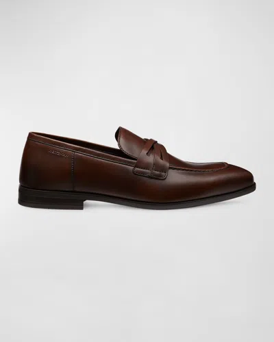 STUART WEITZMAN MEN'S SIMON CRISSCROSS LEATHER PENNY LOAFERS