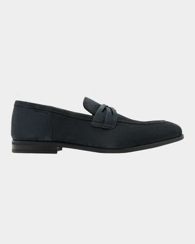 Stuart Weitzman Men's Simon Suede Crisscross Penny Loafers In Off Black