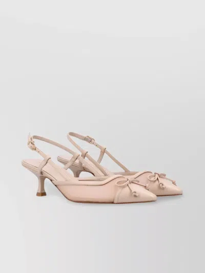 Stuart Weitzman Mesh And Leather Slingback Pumps With Sculptural Heel