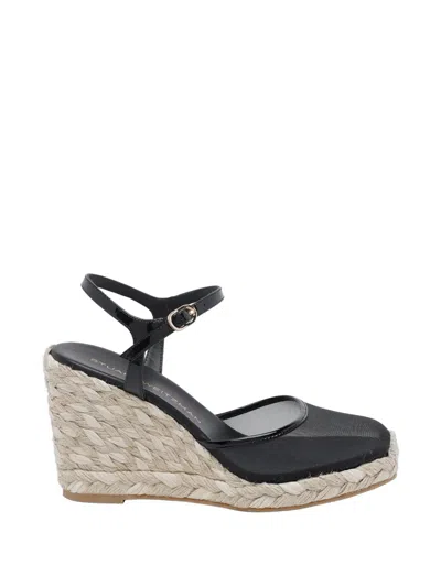 Stuart Weitzman Mesh Buckle Heeled Espadrilles In Black