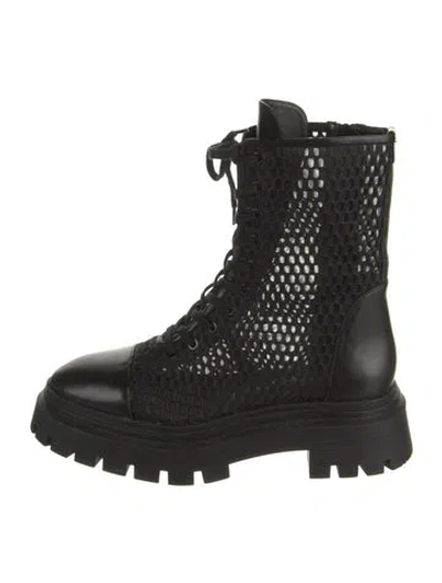 Pre-owned Stuart Weitzman Mesh Combat Boots In Black