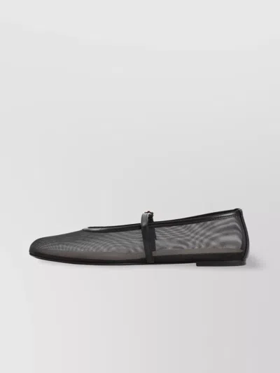 Stuart Weitzman Mesh Flat Sole Ballerinas With Leather Trim In Black