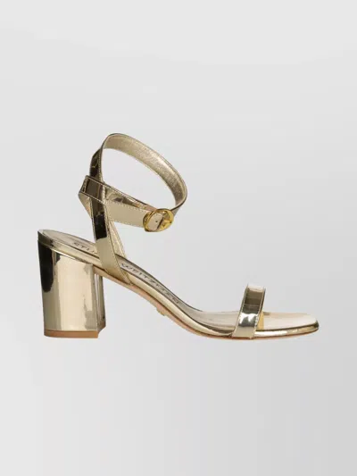 Stuart Weitzman Metallic Block Heel Open Toe Sandals In Neutral