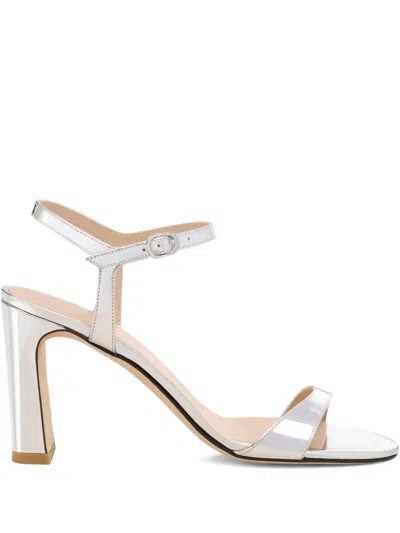 Stuart Weitzman Metallic Block-heel Sandals In Silver