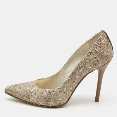 Stuart Weitzman Metallic Bronze/brown Leather And Glitter Pointed Toe Pumps In Gold