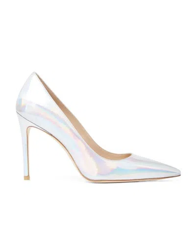 Stuart Weitzman Metallic-effect 95mm Pointed Pumps In White