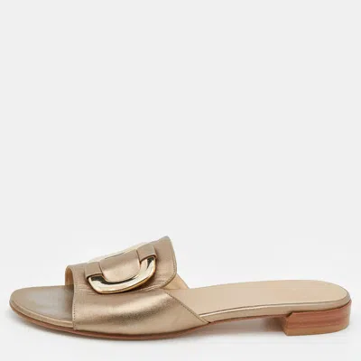 Stuart Weitzman Metallic Gold Leather Slide Sandals
