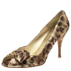 Stuart Weitzman Metallic Lamé Fabric Leopard Print Bow Peep Toe Pumps In Multi