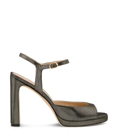Stuart Weitzman Metallic Textile Block Heel Platform Sandal In Platinum