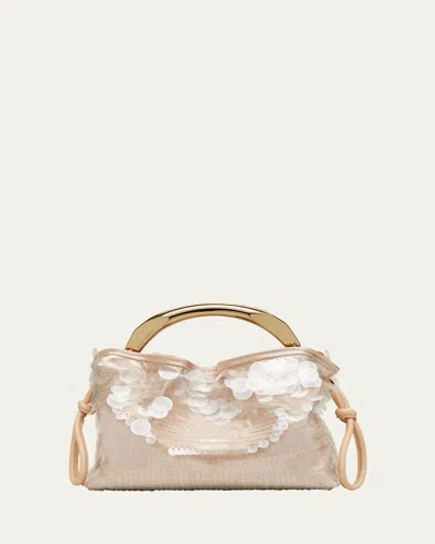 Stuart Weitzman Mia Arc Mini Sequined Top-handle Bag In Adobe