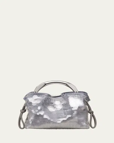 Stuart Weitzman Mia Arc Mini Sequined Top-handle Bag In Cool Gray