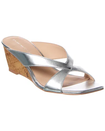 Stuart Weitzman Miami 50 Leather Wedge Sandal In Silver