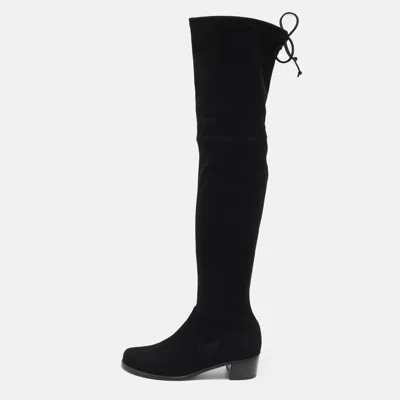 Pre-owned Stuart Weitzman Midland Size 38.5 Black Suede Over The Knee Boots