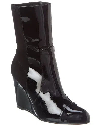 Stuart Weitzman Mila City Wedge Patent & Suede Bootie In Black