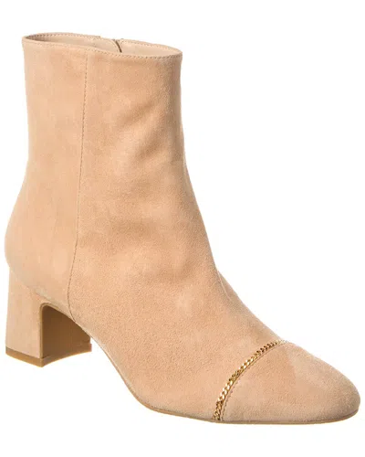 Stuart Weitzman Milla Chain 60 Zip Suede Bootie In Beige