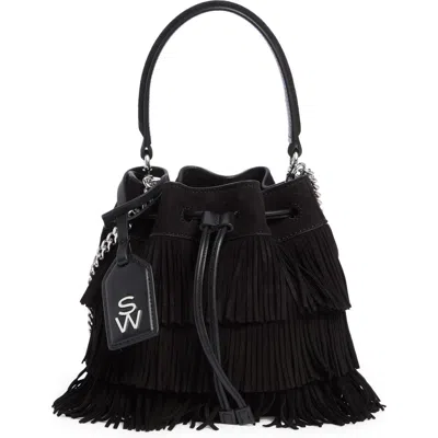 Stuart Weitzman Mini Rae Fringe Bucket Bag In Black