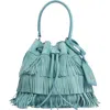 Stuart Weitzman Mini Rae Fringe Bucket Bag In Green