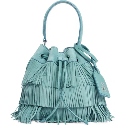 Stuart Weitzman Mini Rae Fringe Bucket Bag In Green