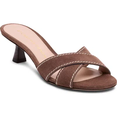 Stuart Weitzman Minimalist Kitten Heel Slide Sandal In Brown
