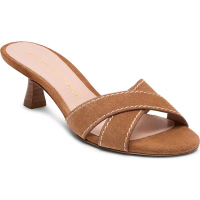 Stuart Weitzman Minimalist Kitten Heel Slide Sandal In Brown