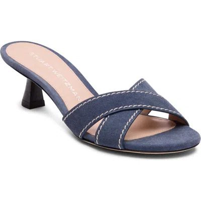 Stuart Weitzman Minimalist Kitten Heel Slide Sandal In Blue