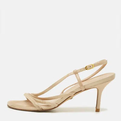 Pre-owned Stuart Weitzman Mondrian Glam Size 38 Beige Suede Slingback Sandals
