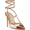 Stuart Weitzman Mondrian Pointed Toe Slingback Pump With Removable Ankle Wrap In Brass/clear