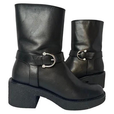 Pre-owned Stuart Weitzman Mountain Buckle Ankle Boots Us 11 Eu 41.5 Black Leather