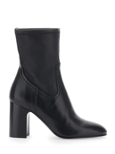 Stuart Weitzman Mulberry Stretch Bootie Leather Ankle Boots With Side Zip And Medium Heel In Black