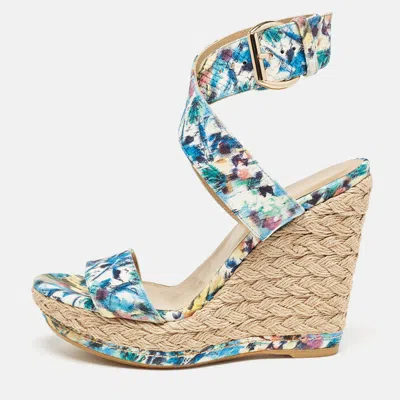 Pre-owned Stuart Weitzman Multicolor Python Embossed Wedge Sandals Size 37